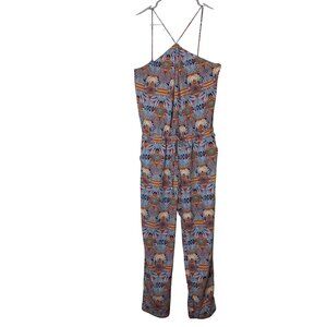 Zara Trafaluc Women Jumpsuit M Geometric Print Strappy Tapered Leg Boho Festival